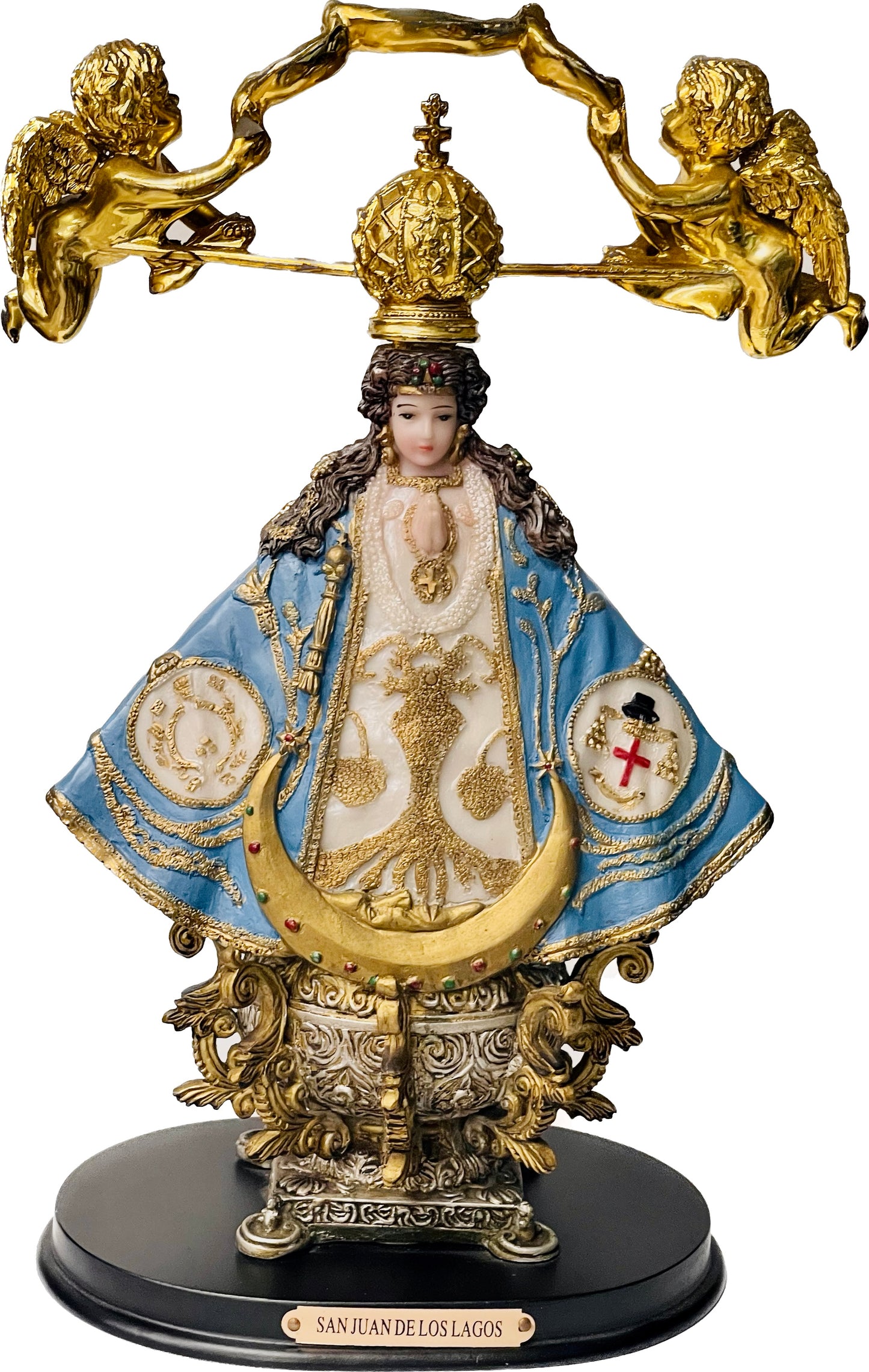 Estatua Virgen De Los Lagos 12 Inches Pedestal De Madera