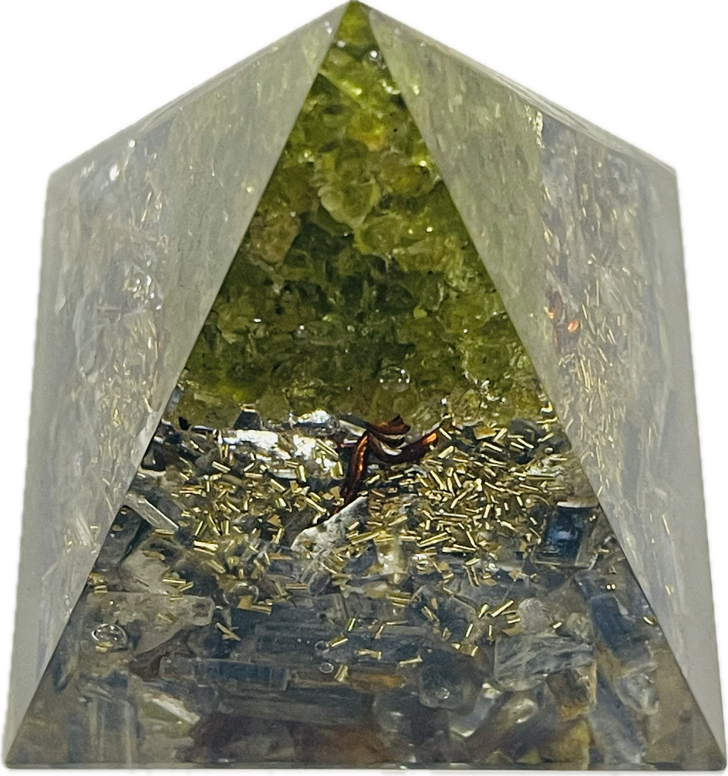 Blue Kyanite Orgonite Pyramid With Peridot Tree