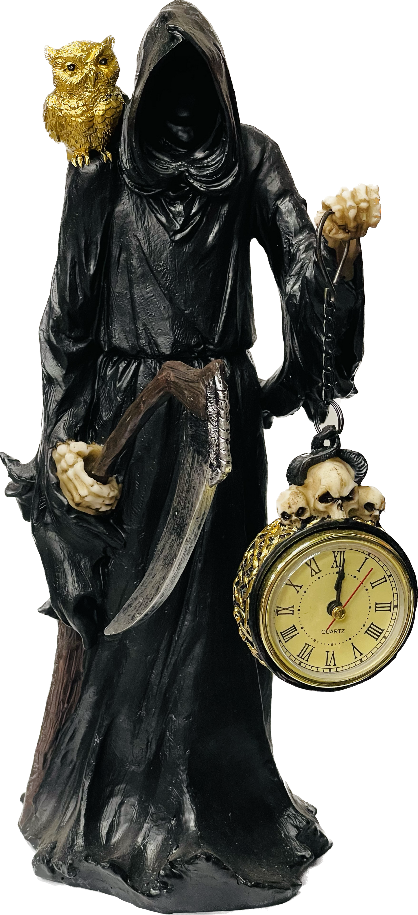 Estatua Santa Muerte Con Reloj En Negro 15.5" Love Gifts