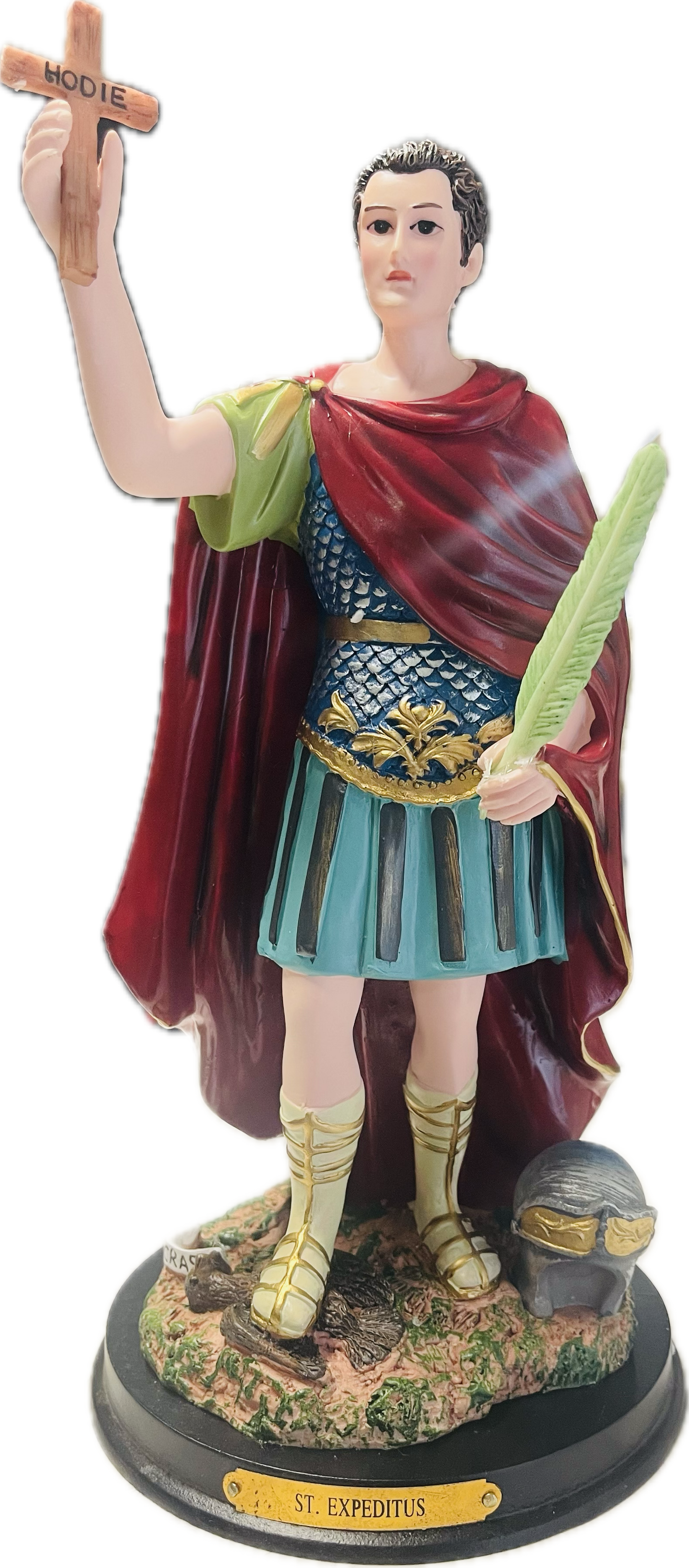Estatua San Expedito 12 Inches Con Pedestal De Madera