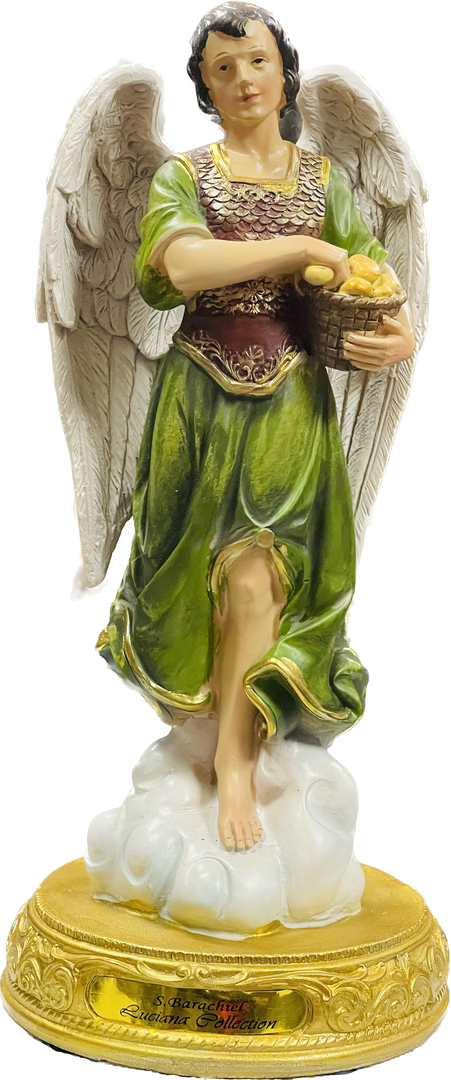 Estatua De Arcangel Barachiel/ De 12 Inches / Pedestal De Oro