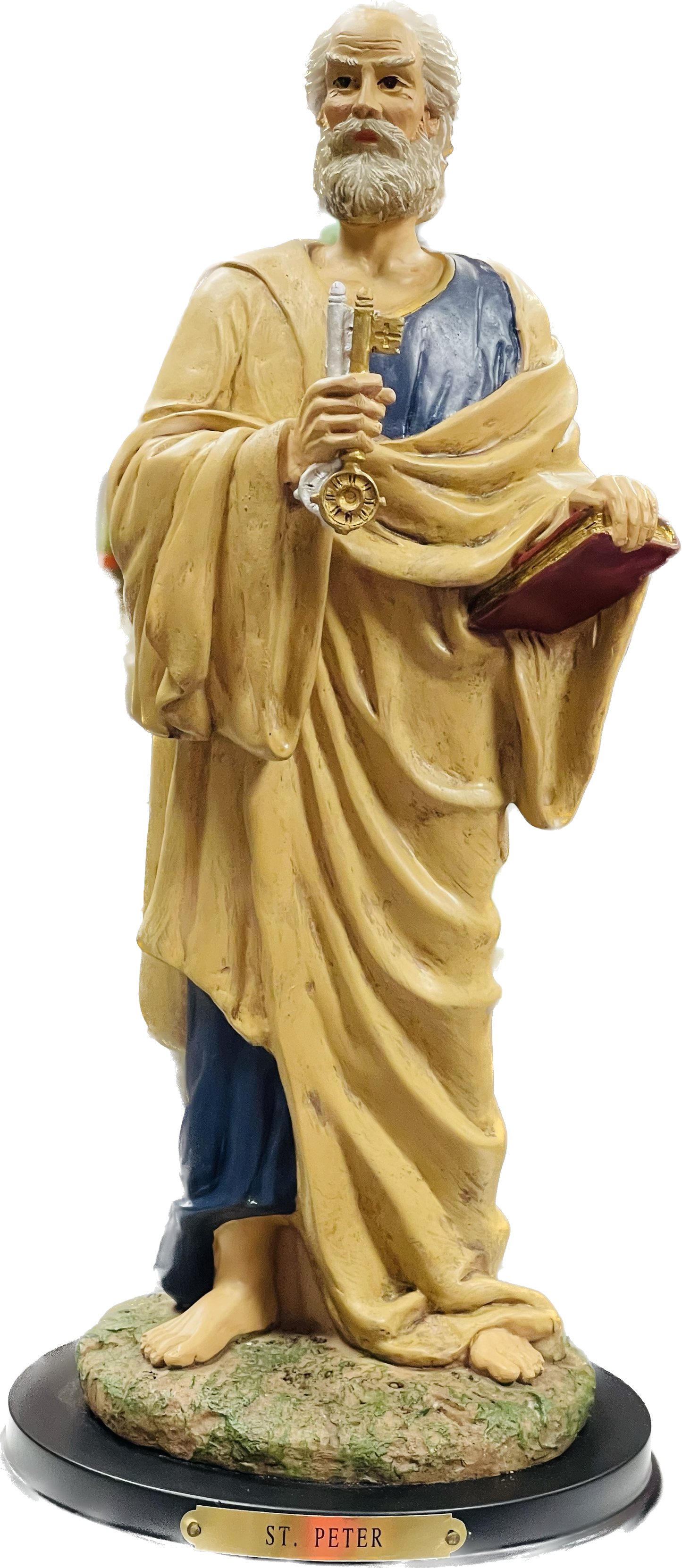 Estatua San Pedro 12 Inches Pedestal De Madera