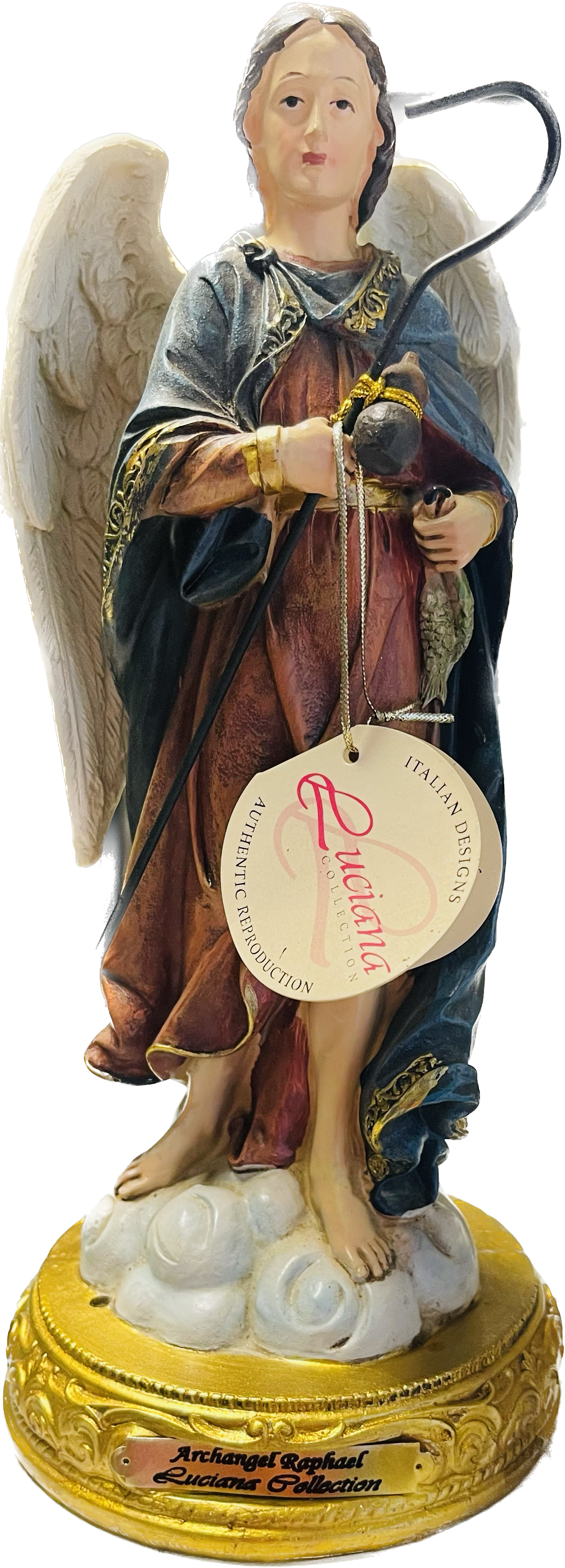 Estatua De Arcangel Raphael/ 12 Inches/ Pedestal De Oro