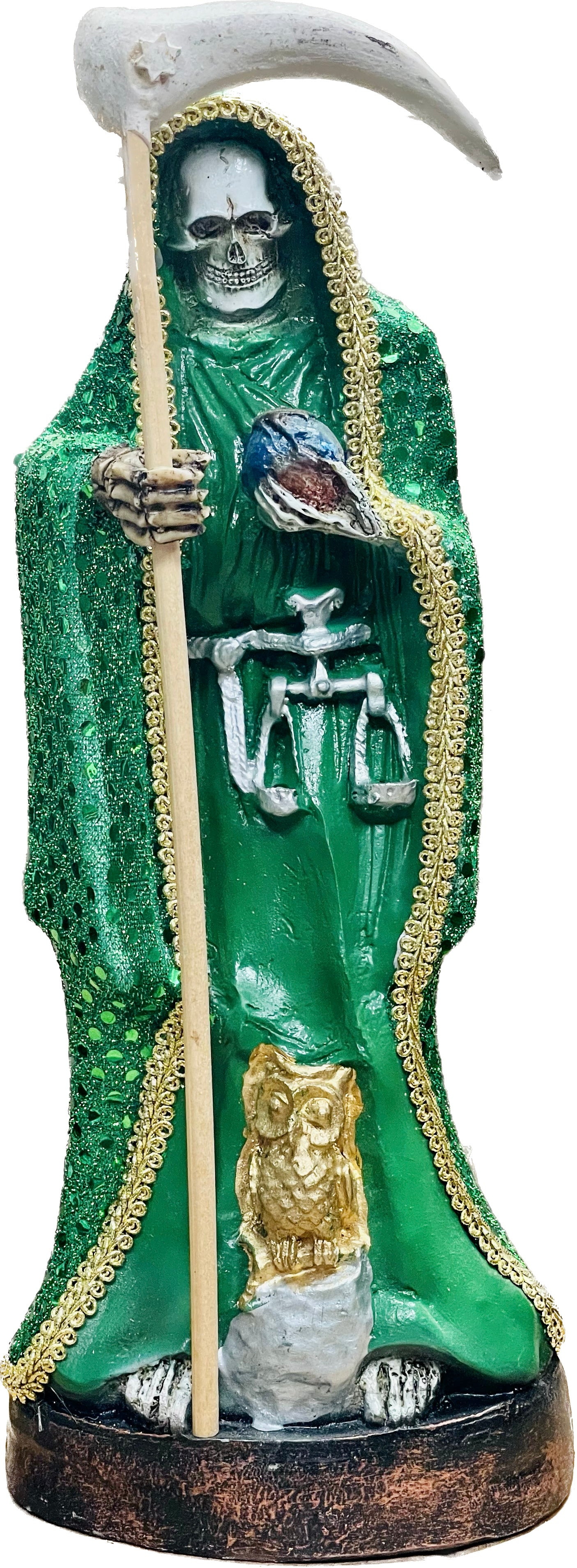 Estatua Santa Muerte Verde De Tela 12"