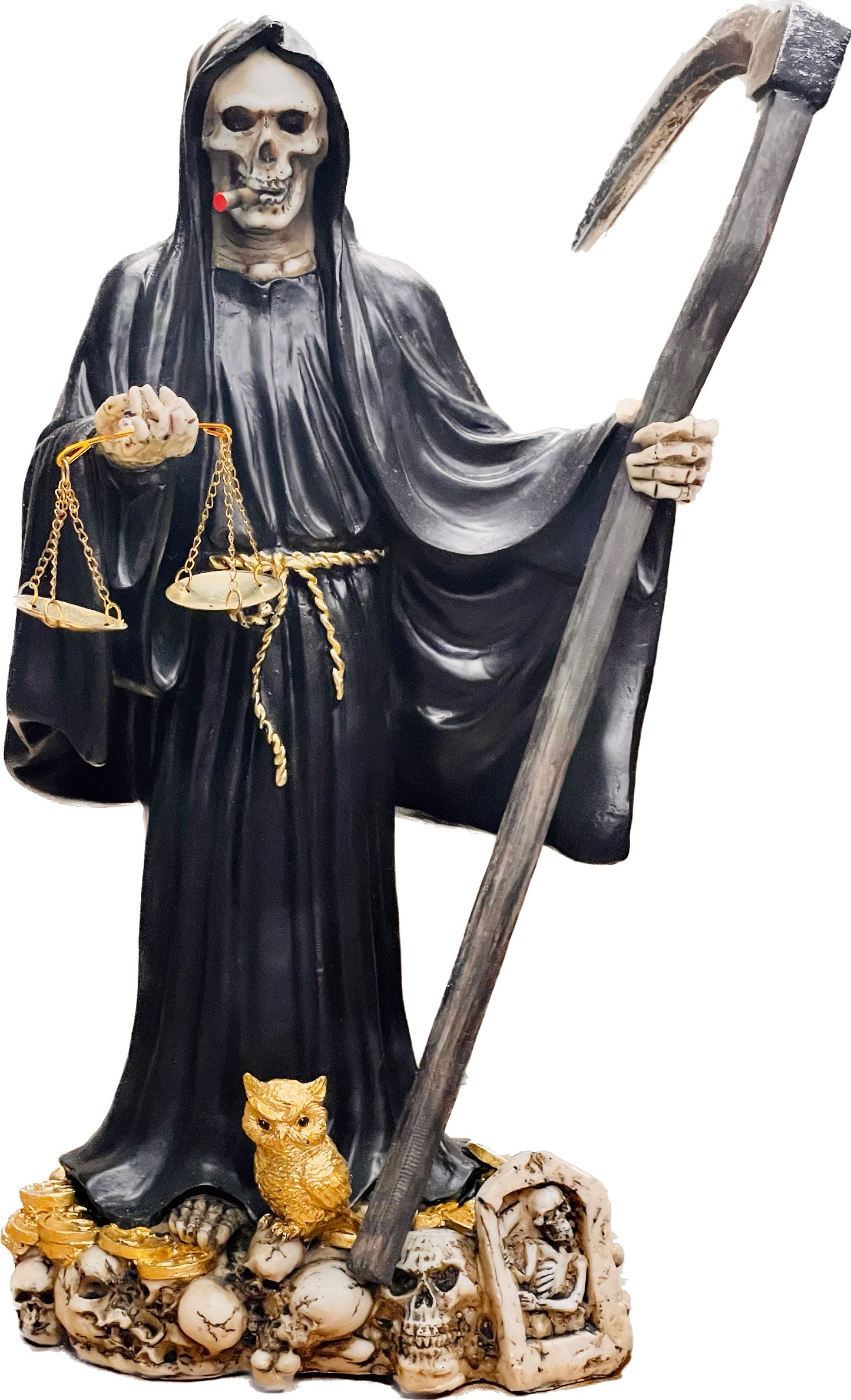 Estatue Santa Muerte In Black With Cigaro #LG37-13B