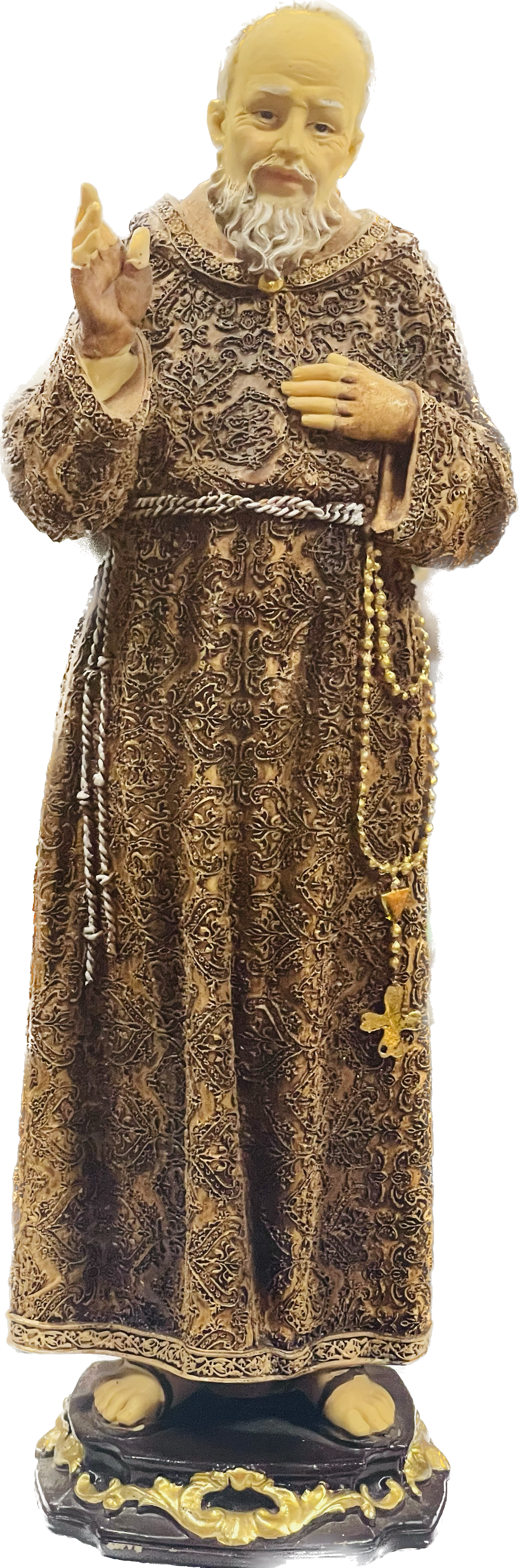 Estatua Padre Pio 12 Inches Pedestal De Madera