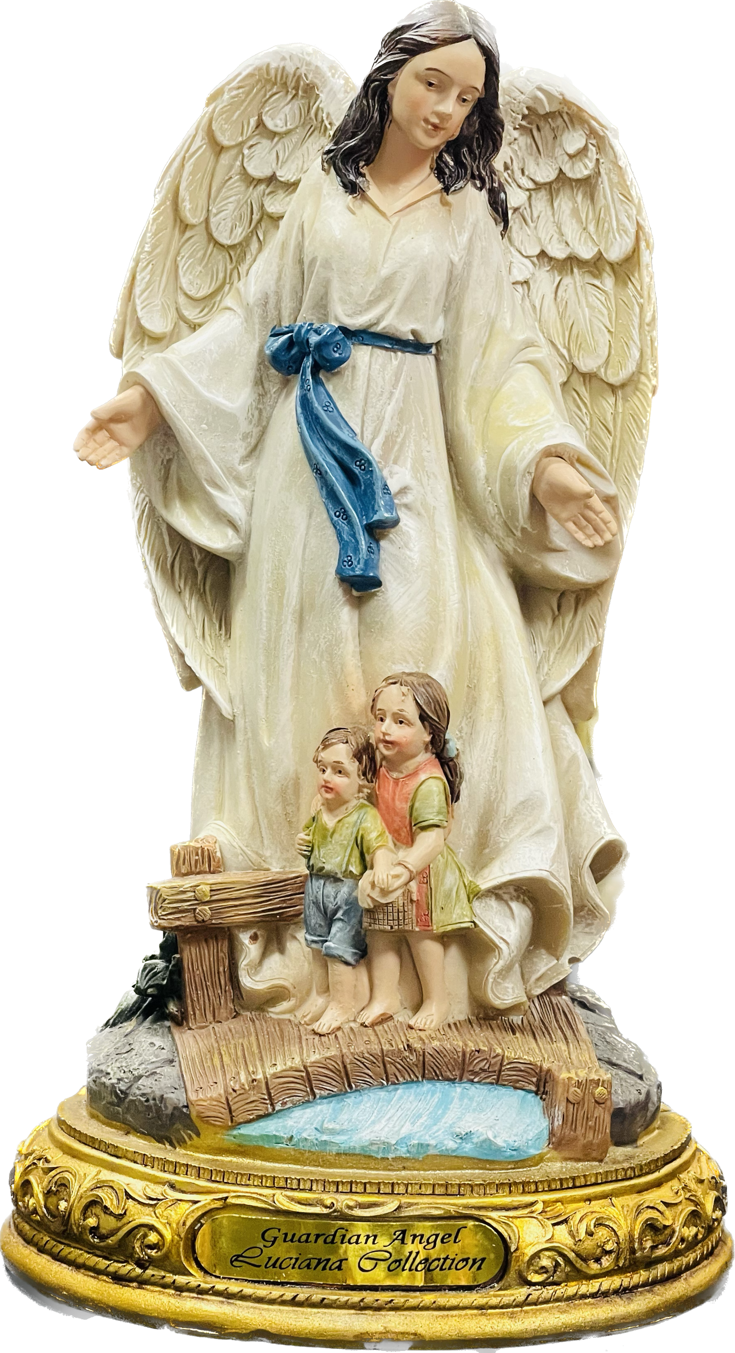 Estatua Angel De La Guardia 8 Inches Pedestal De Oro