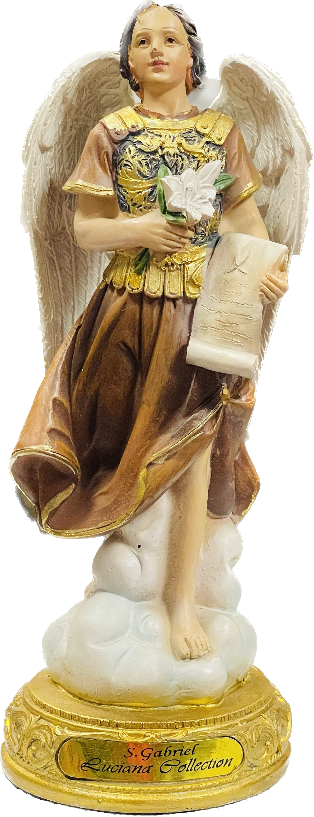 Estatua De Arcangel Gabriel/ 12 Inches/ Pedestal De Oro