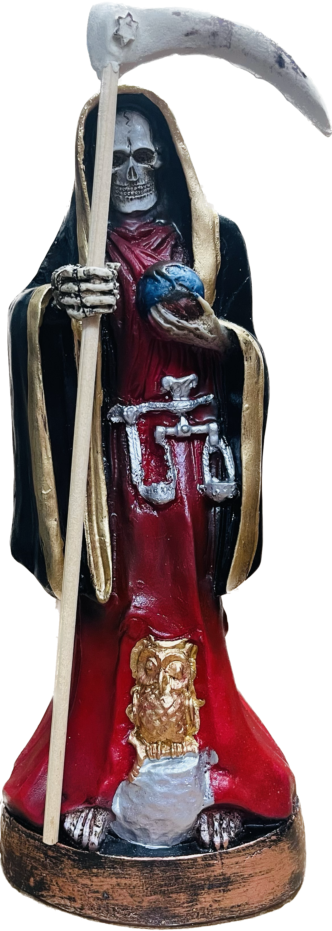 Estatua Santa Muerte Negra Con Rojo