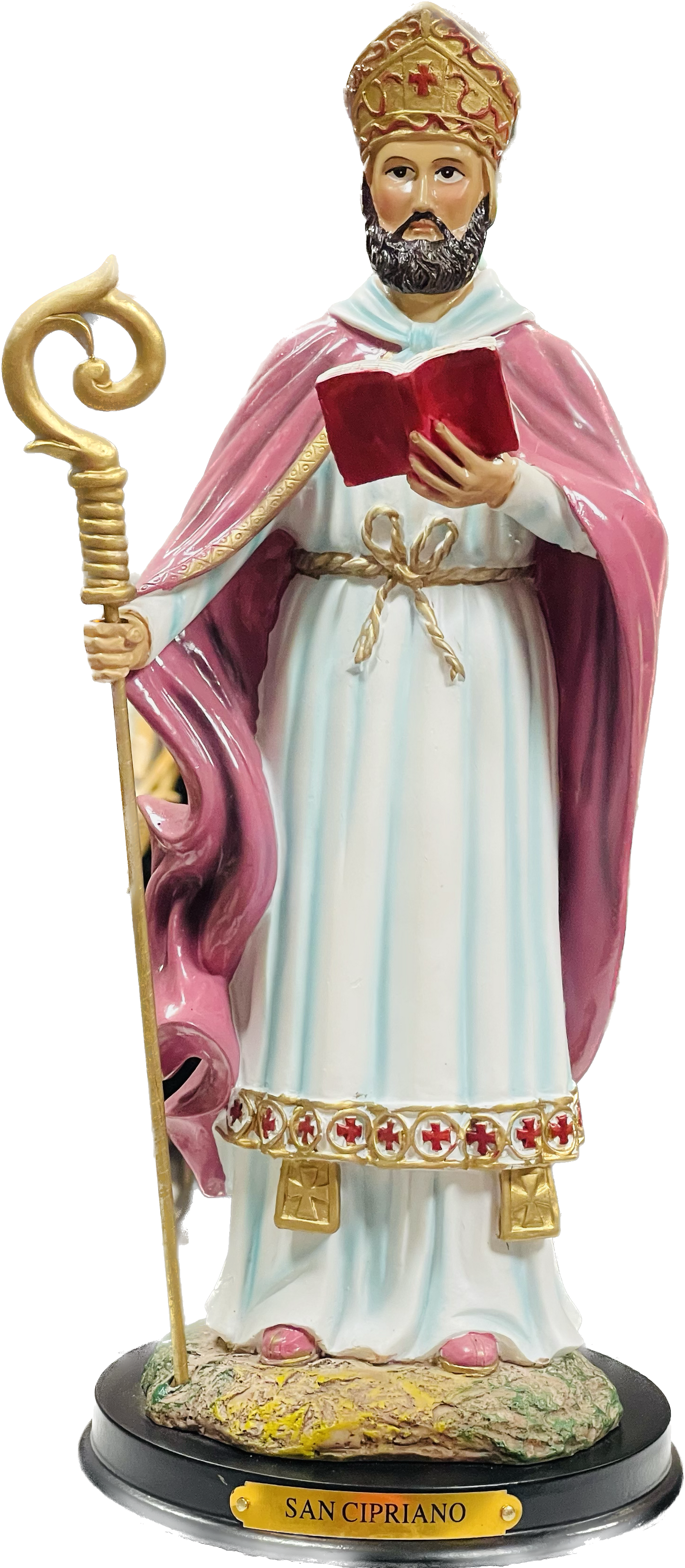 Estatua San Cipriano Pedestal De Madera 12 Inches