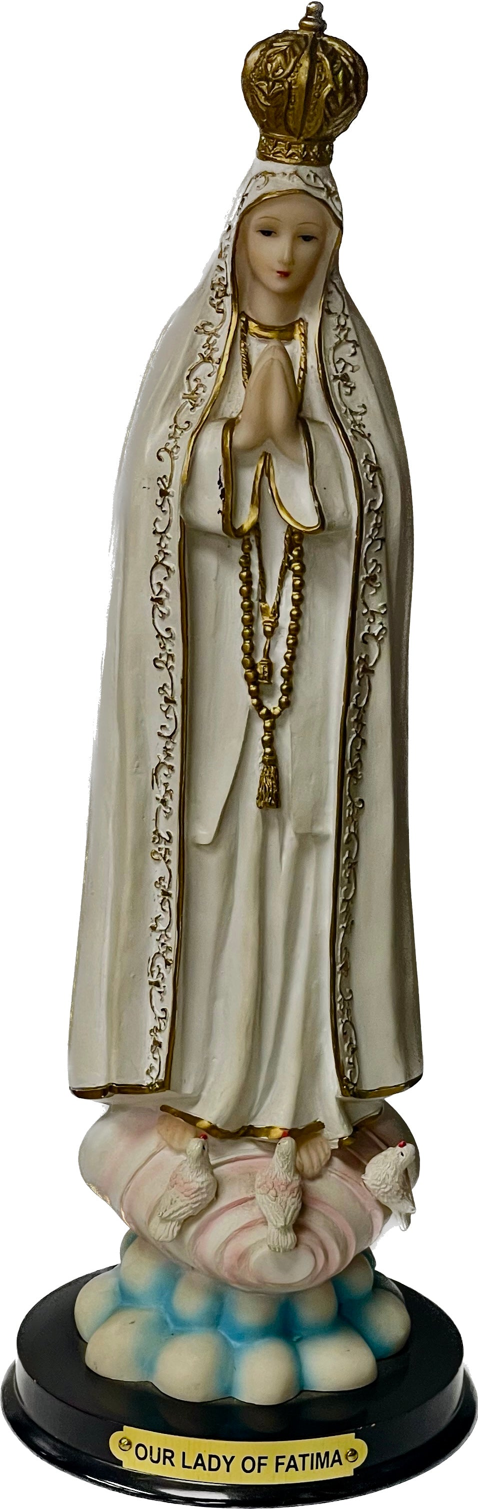 Estatua Virgen De Fatima 12 Inches Pedestal De Madera