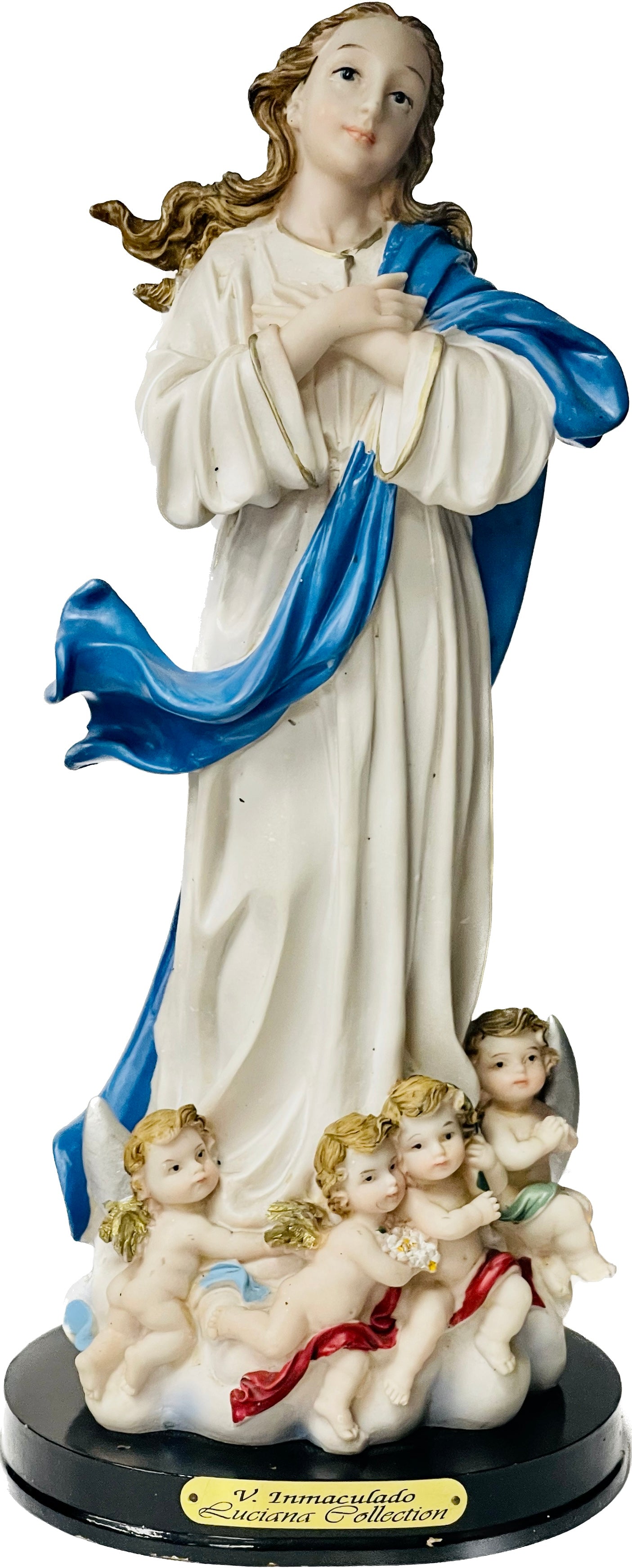 Estatua Inmaculada Concepcion 12 Inches Pedestal De Madera