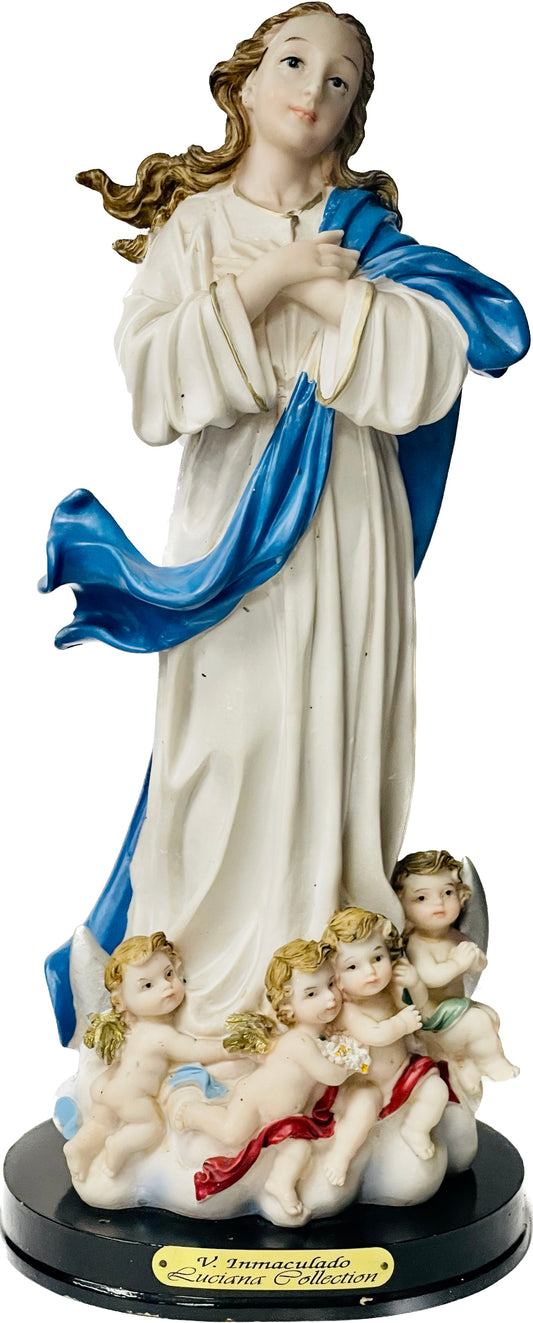 Estatua Inmaculada Concepcion 12 Inches Pedestal De Madera