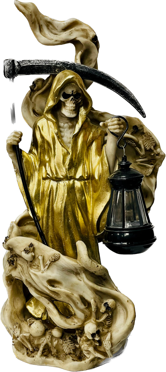 Estatua Santa Muerte Dorada 12"  Con Lampara Gindando Love Gifts