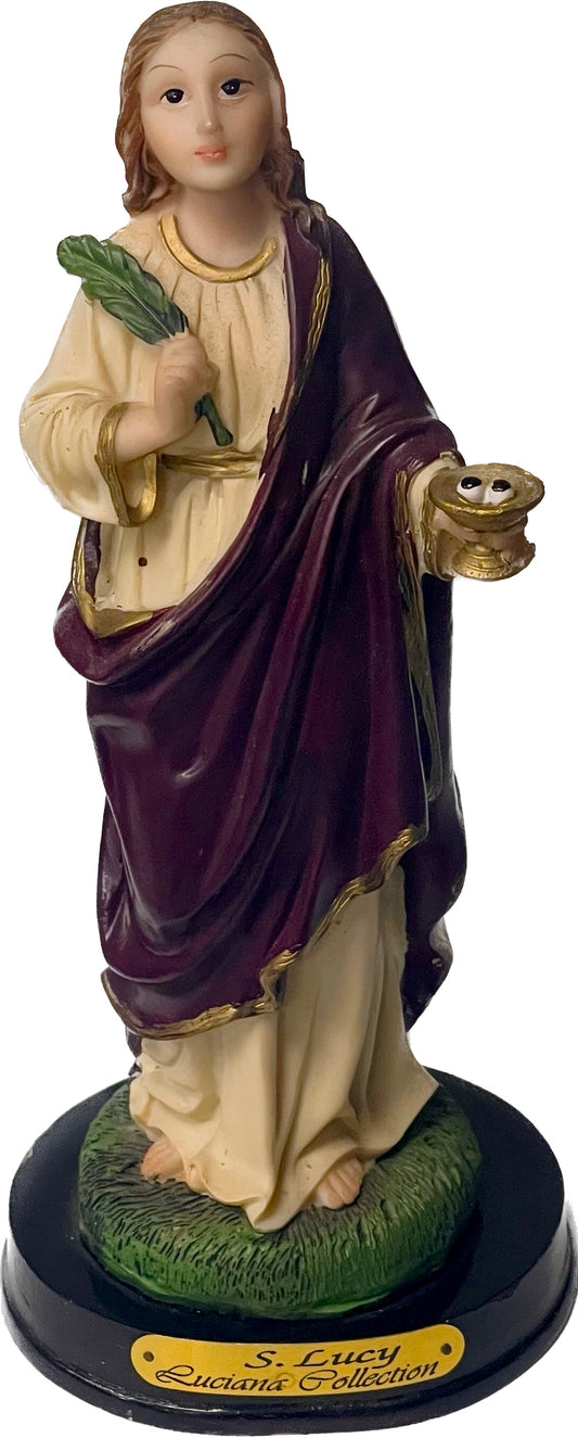 Estatua Santa Lucia 8 Inches Pedestal De Madera