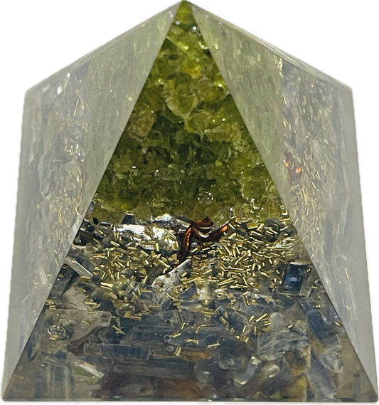 Blue Kyanite Orgonite Pyramid With Peridot Tree
