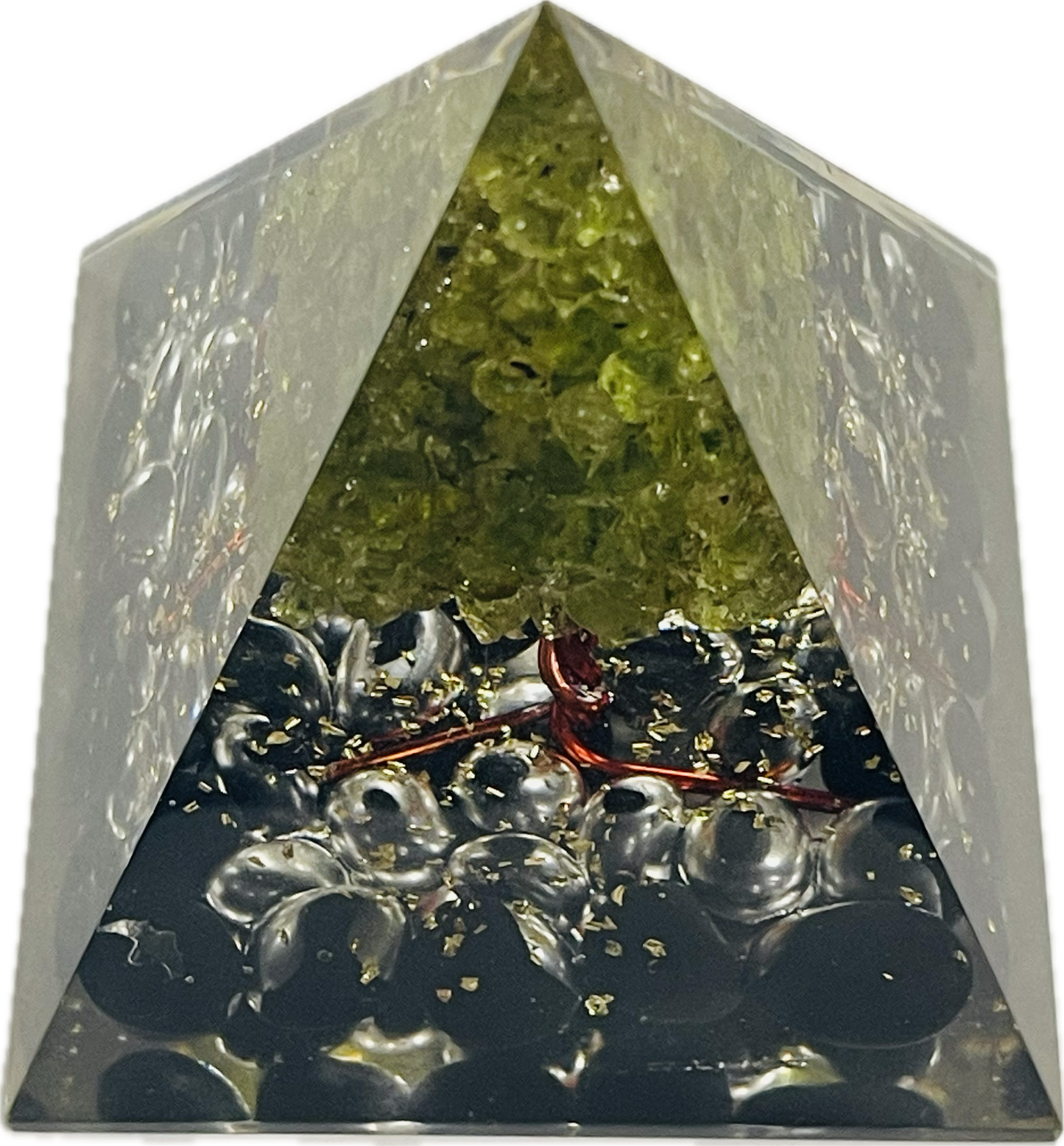Black Obsidian Pyramid With Peridot Tree