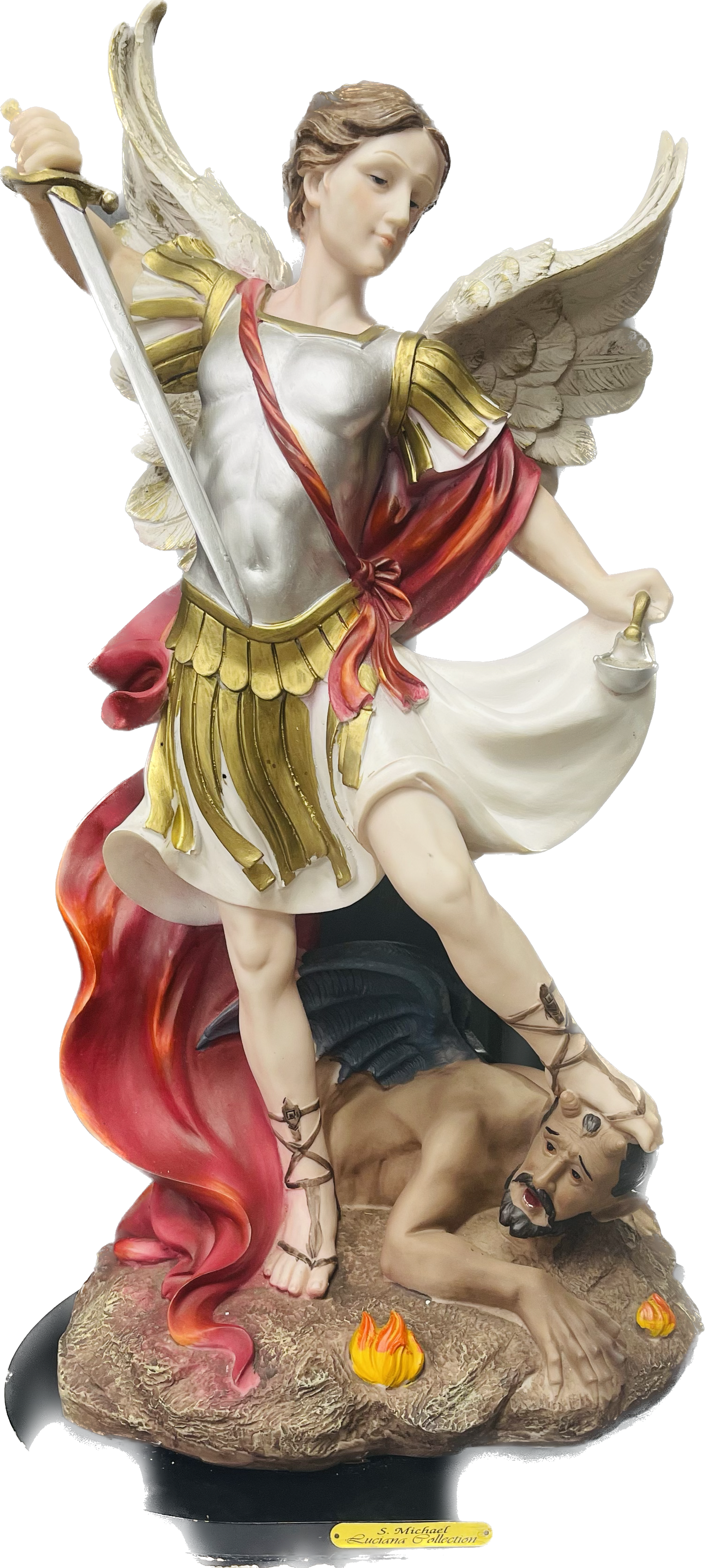 Estatua San Miguel Arcangel 24 Inches  Con Pedestal De Madera