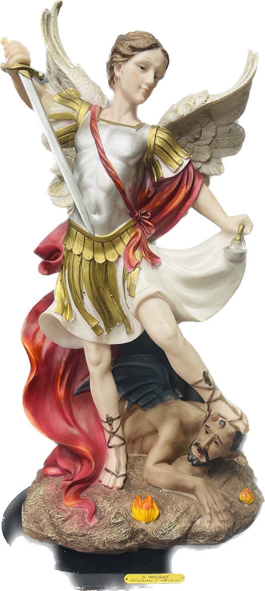 Estatua San Miguel Arcangel 24 Inches  Con Pedestal De Madera