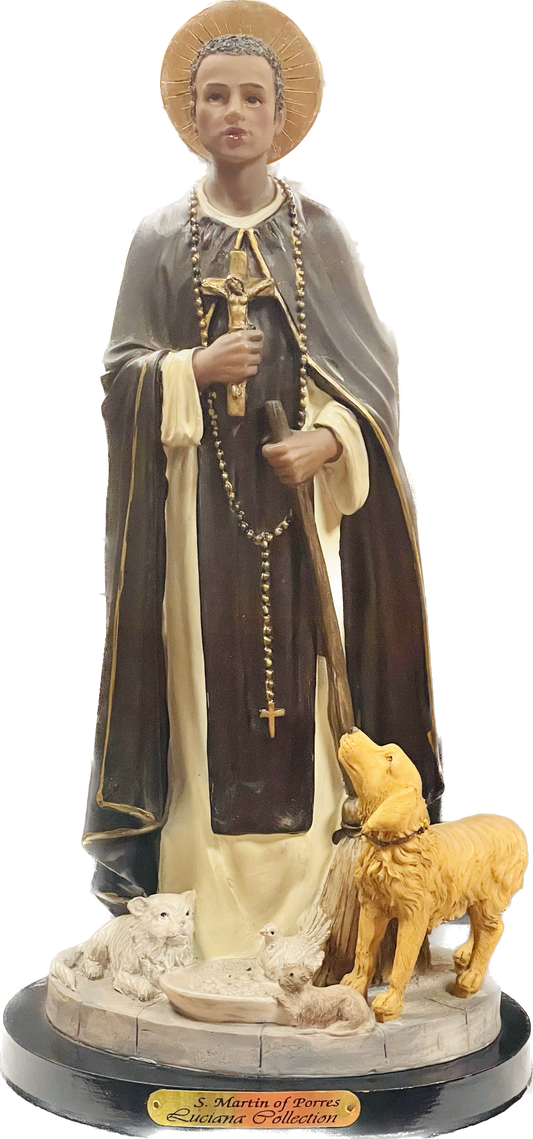 Estatua San Martin De Porres 12 Inches Con Pedestal