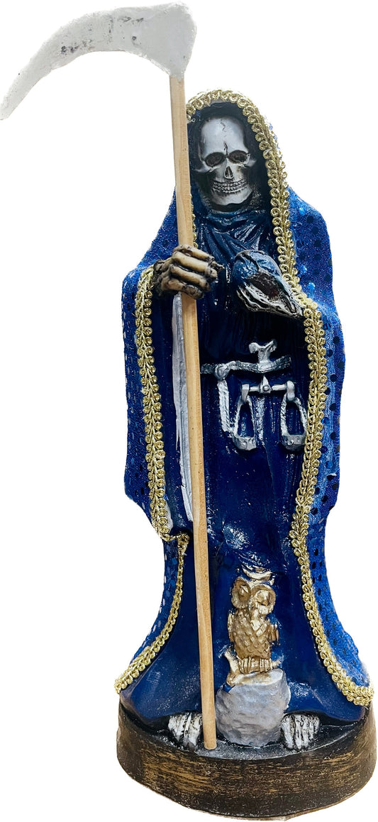 Estatua Santa Muerte De Tela 12" Azul