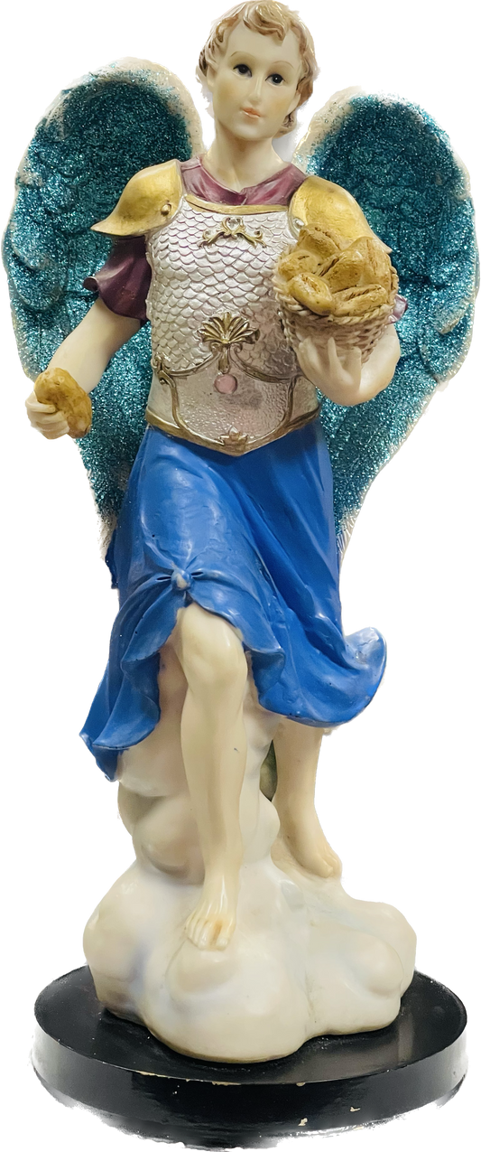 Estatua Arcangel Barachiel 14" Pedestal Madera