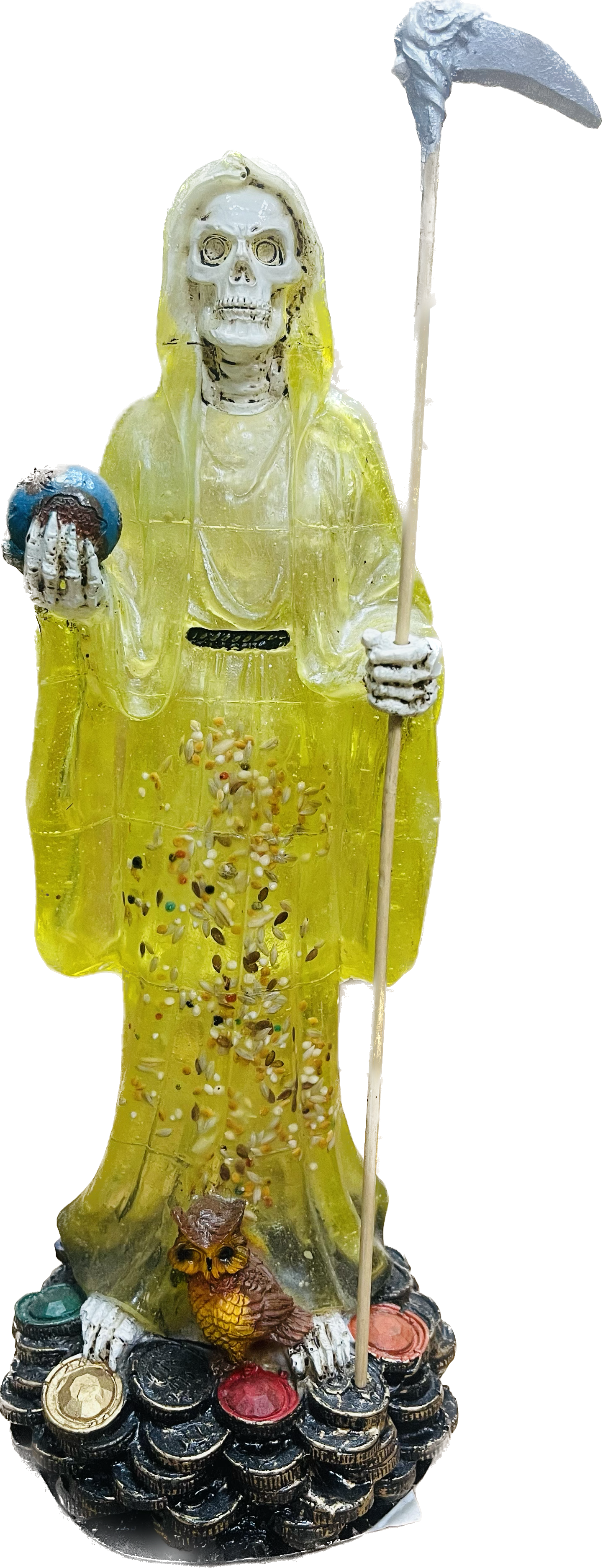 Estatua Santa Muerte Con Monedas Acrilica12" 1023