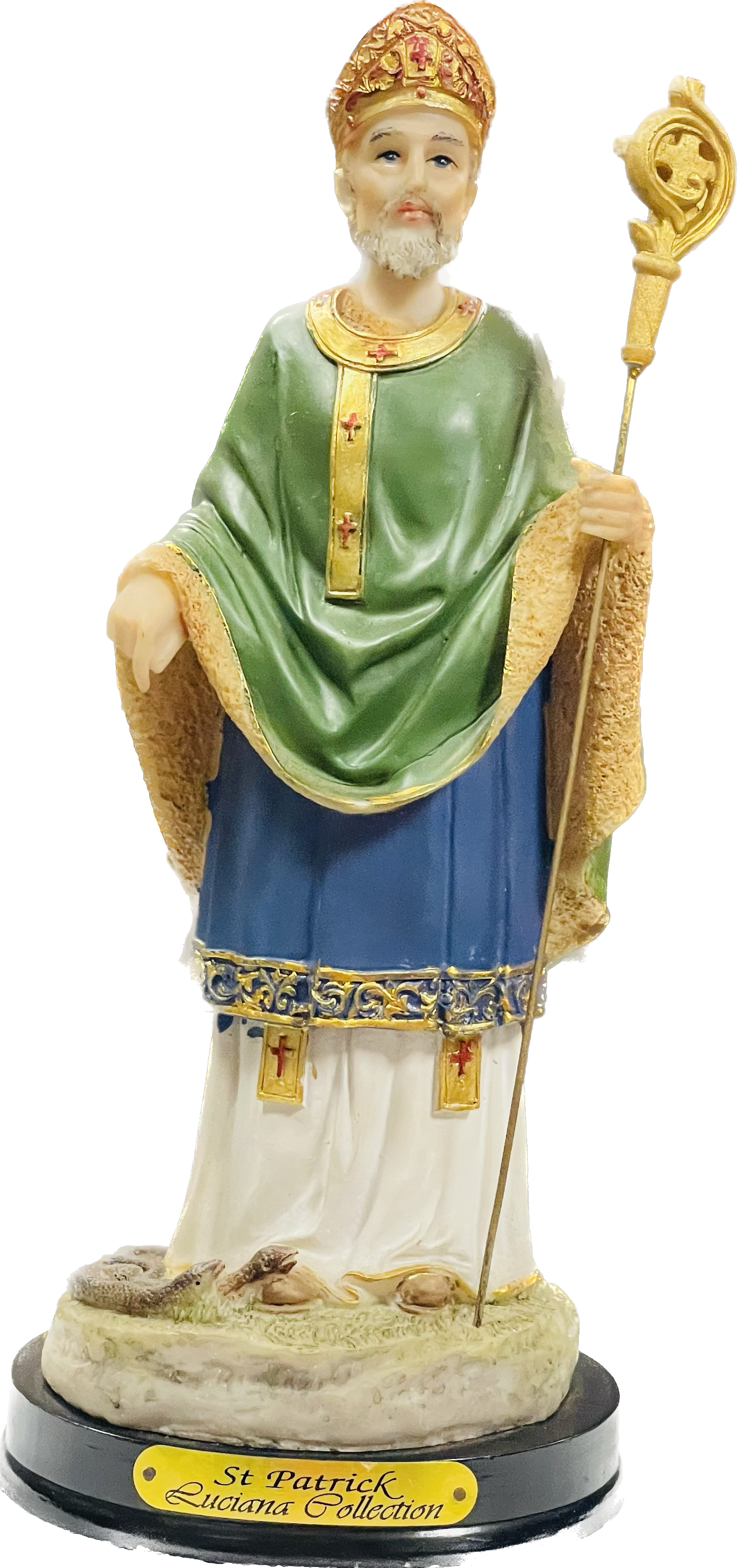 Estatua San Patrick 8 Inches Pedestal De Madera
