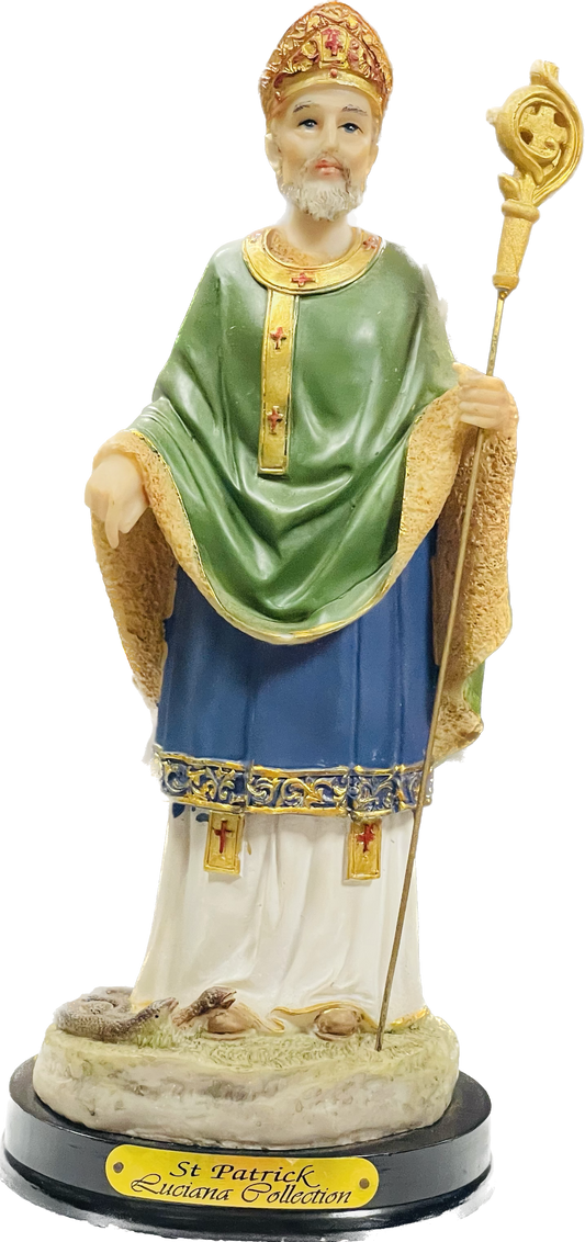 Estatua San Patrick 8 Inches Pedestal De Madera