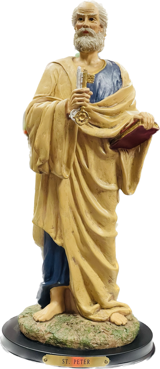 Estatua San Pedro 12 Inches Pedestal De Madera