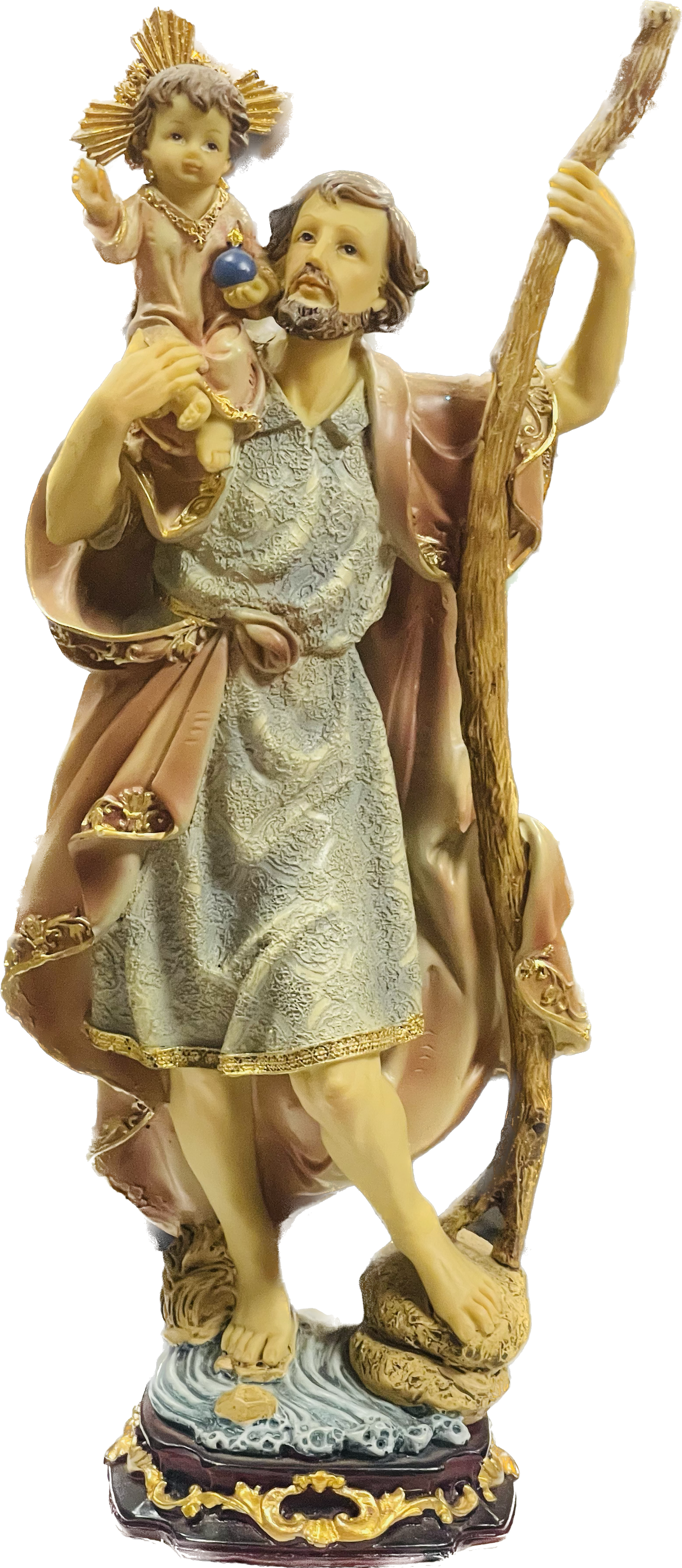 Estatua San Cristobal 12 Inches Pedestal De Madera