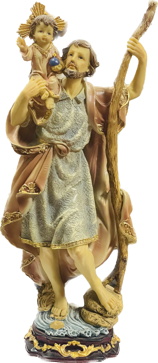 Estatua San Cristobal 12 Inches Pedestal De Madera
