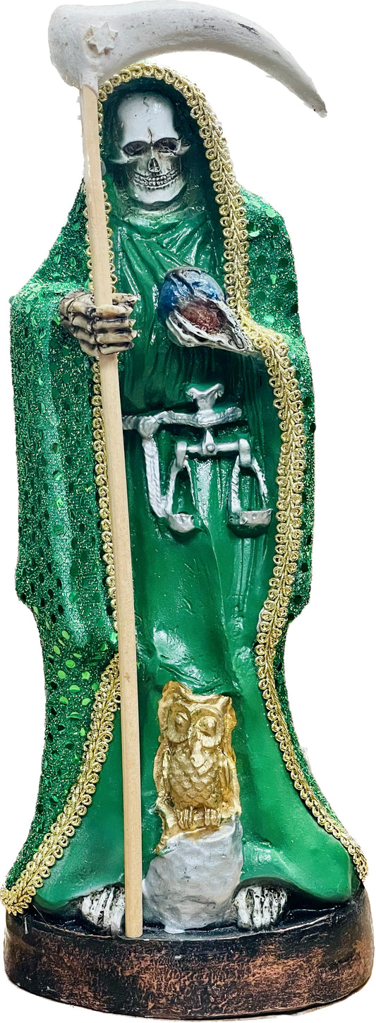 Estatua Santa Muerte Verde De Tela 12"