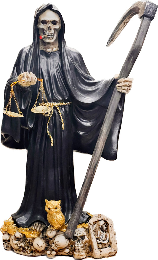 Estatue Santa Muerte In Black With Cigaro #LG37-13B