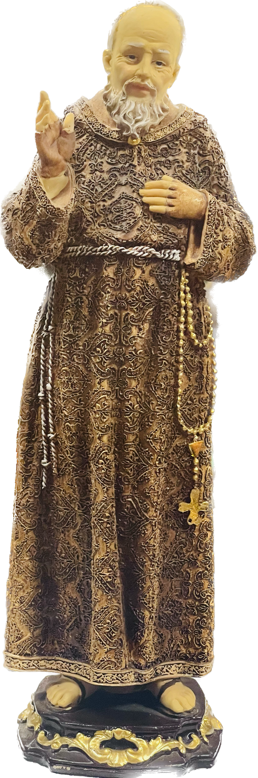 Estatua Padre Pio 12 Inches Pedestal De Madera
