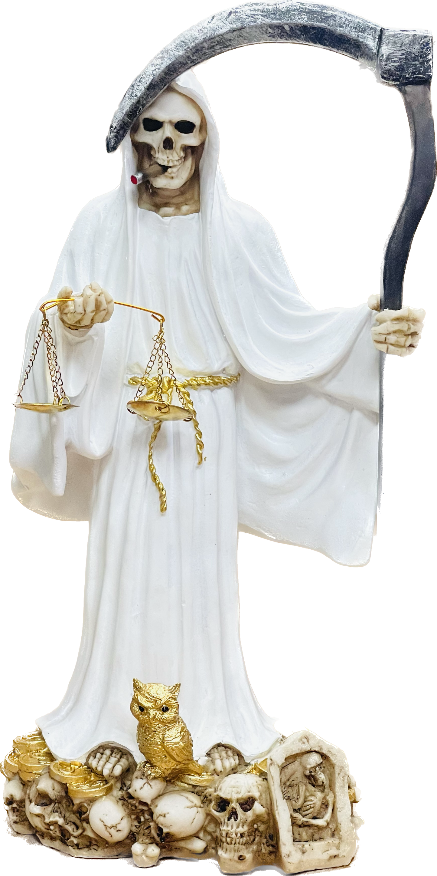 Estatue Santa Muerte In White With Cigaro #LG37-13w