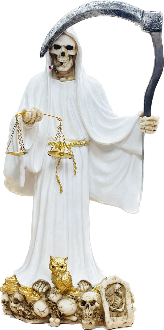 Estatue Santa Muerte In White With Cigaro #LG37-13w
