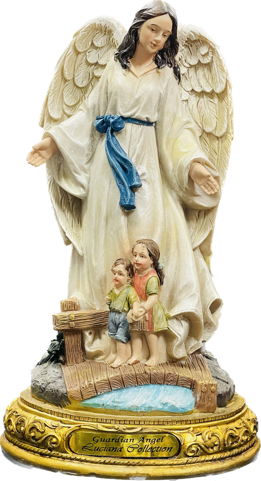 Estatua Angel De La Guardia  8 Inches Pedestal De Oro