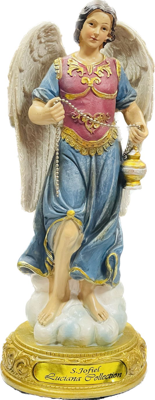 Estatua De Arcangel Jofiel Azul/12 Inches/ Pedestal De Oro