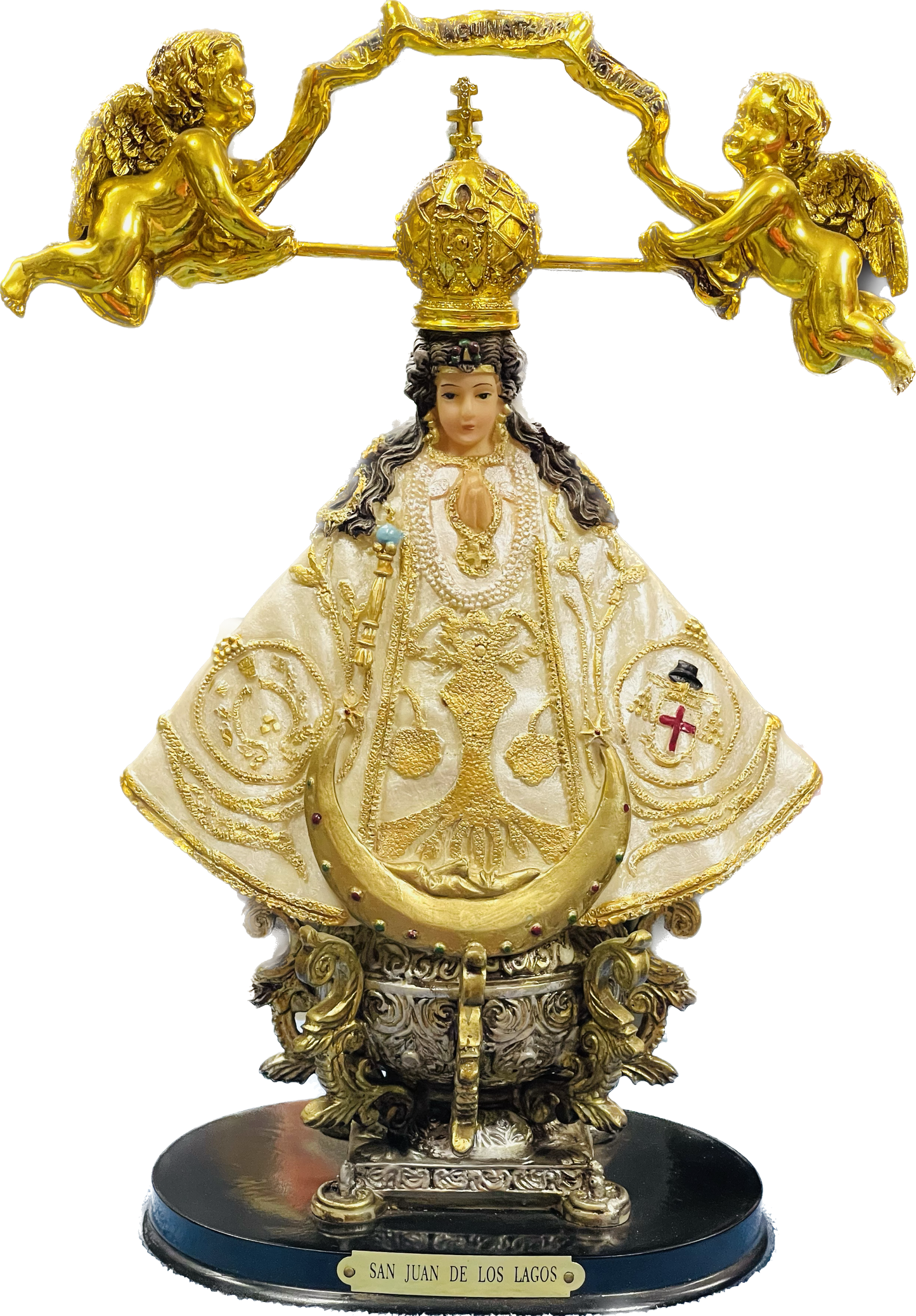 Estatua Virgen De Los Lagos 12 Inches Pedestal De Madera
