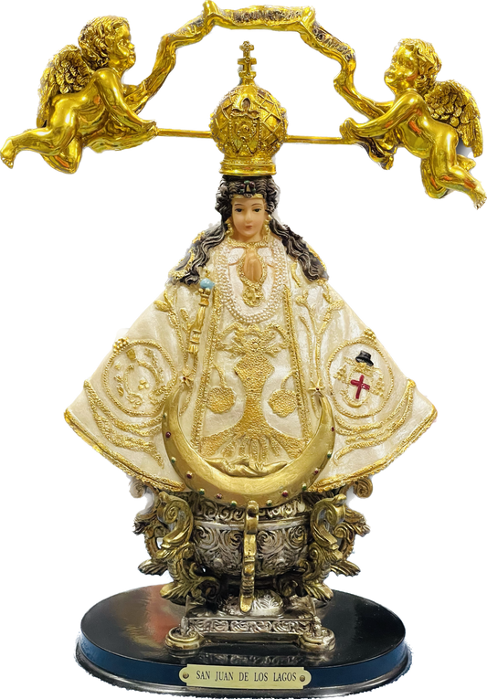 Estatua Virgen De Los Lagos 12 Inches Pedestal De Madera