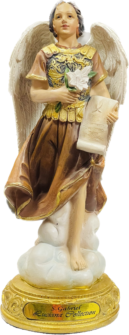 Estatua De Arcangel Gabriel/ 12 Inches/ Pedestal De Oro