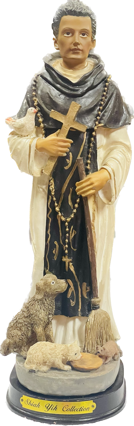 Estatua San Martin De Porres 10" Pedestal Madera