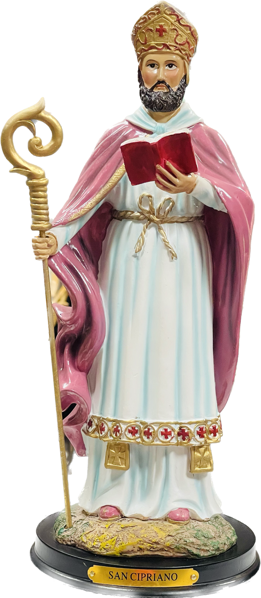 Estatua San Cipriano Pedestal De Madera 12 Inches