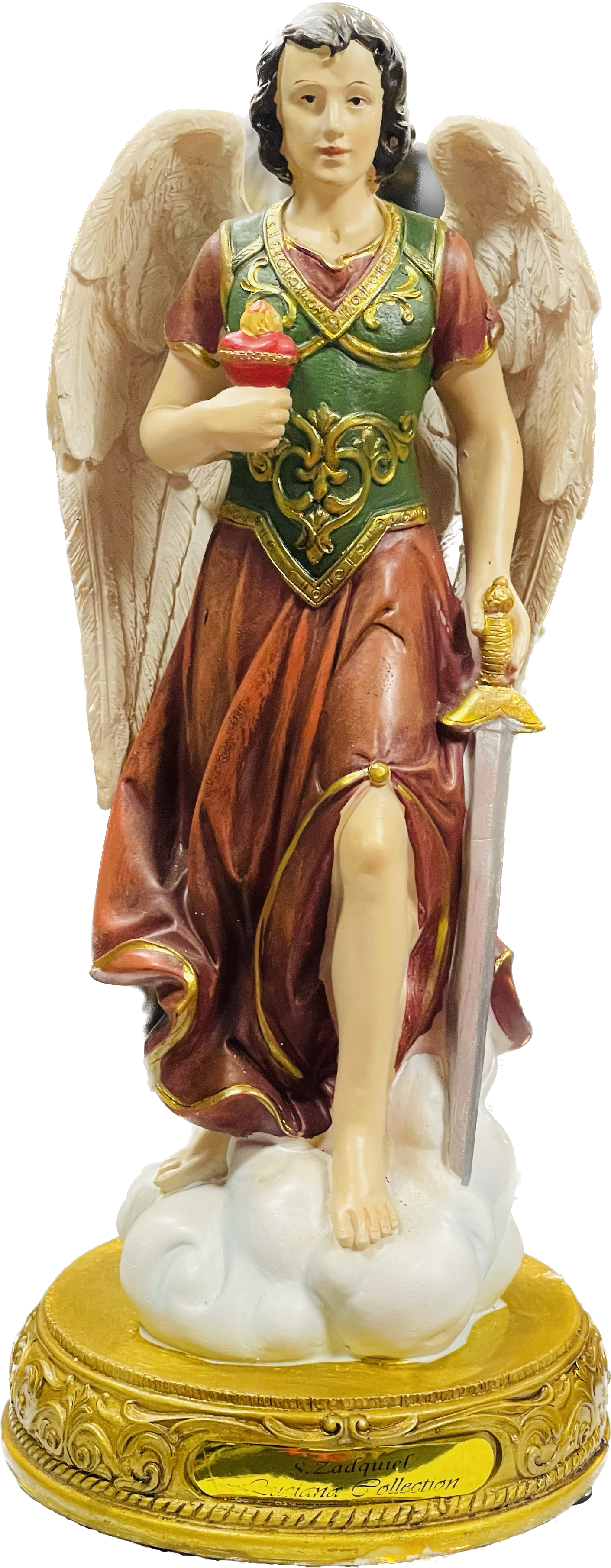 Estatua De Arcangel Zadquiel/12 Inches/pedestal De Oro