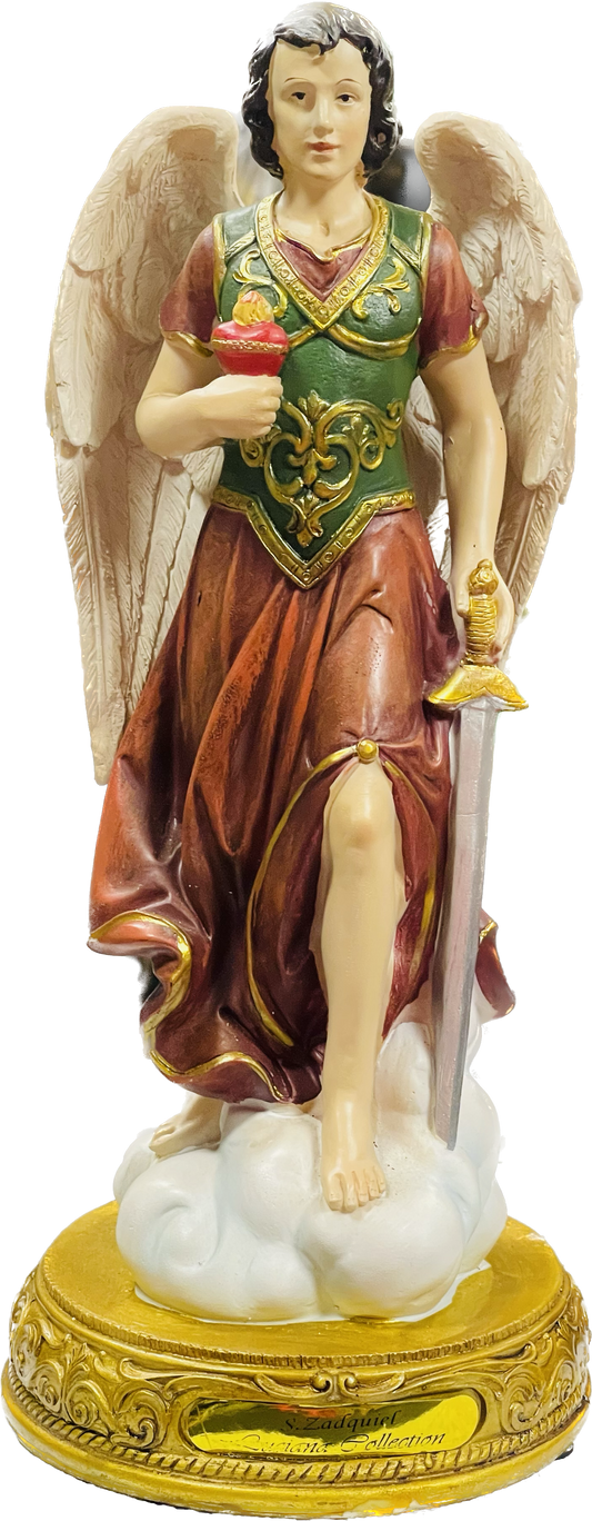 Estatua De Arcangel Zadquiel/12 Inches/pedestal De Oro